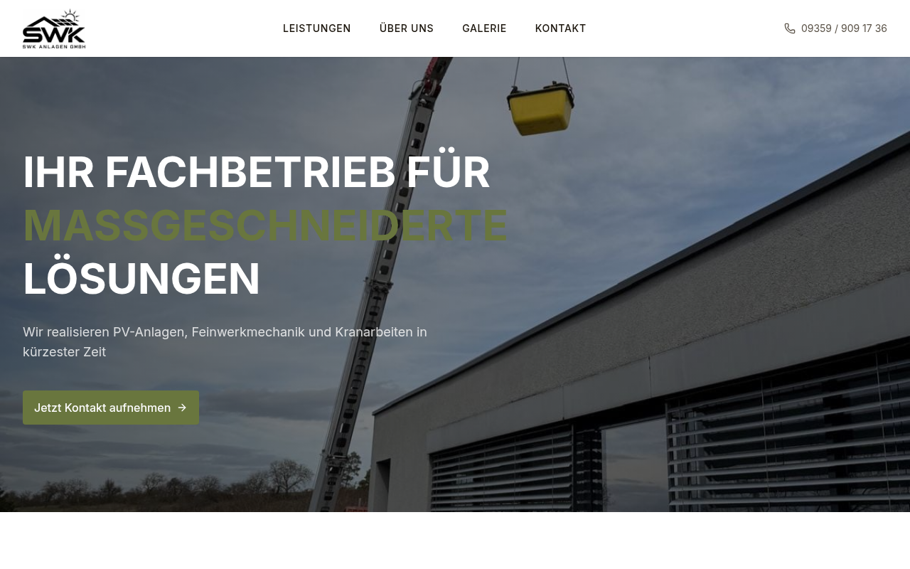 Screenshot der Website SWK Anlagen GmbH